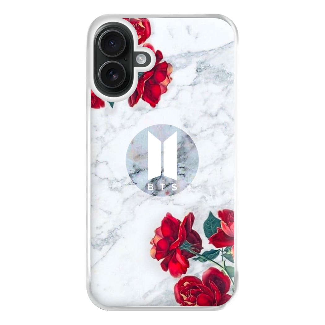 K-Pop Band Logo Marble Roses Phone Case for iPhone 16 Plus