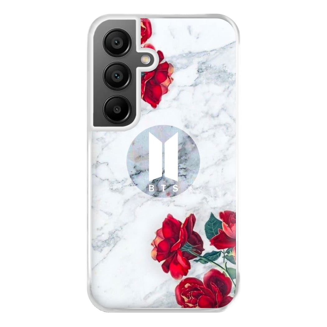 K-Pop Band Logo Marble Roses Phone Case for Galaxy A55