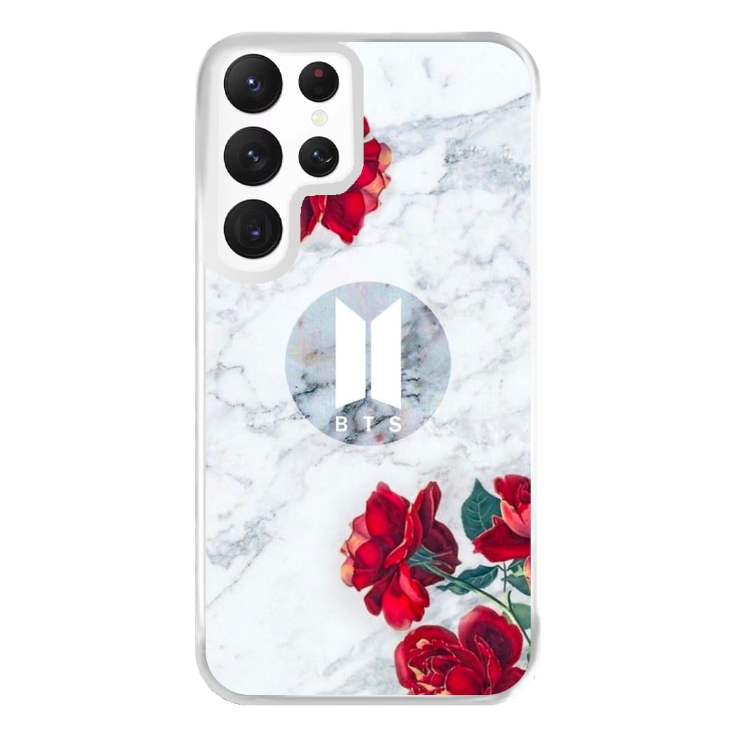 K-Pop Band Logo Marble Roses Phone Case for Galaxy S22 Ultra