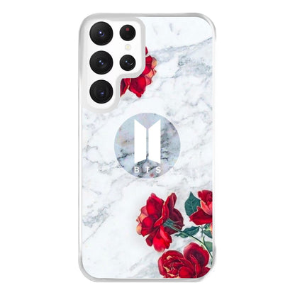 K-Pop Band Logo Marble Roses Phone Case for Galaxy S22 Ultra