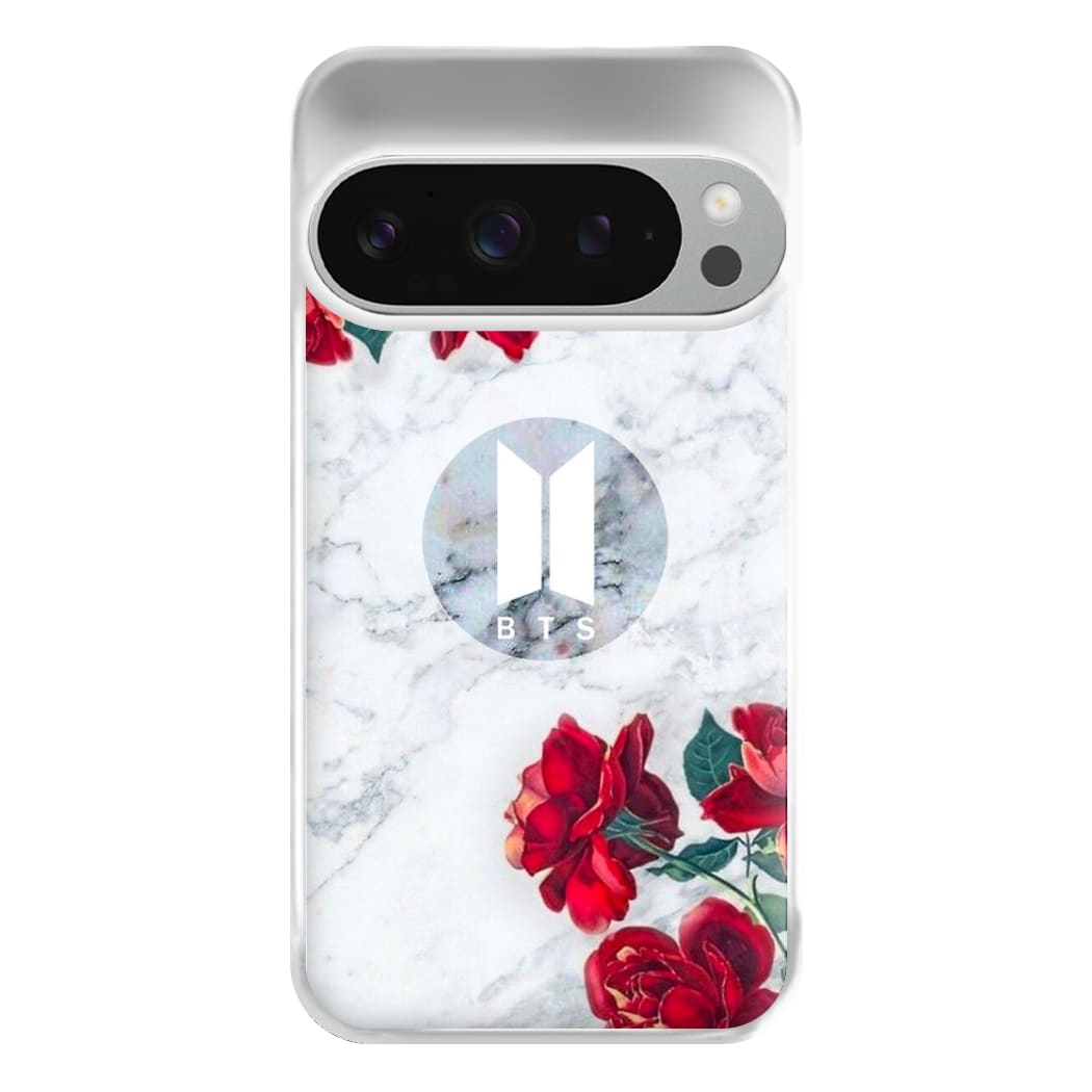 K-Pop Band Logo Marble Roses Phone Case for Google Pixel 9 Pro XL