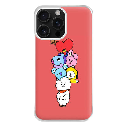 Red BT21 - RJ, Mang, Koya, Chimmy, Cooky, Shooky, Tata - K Pop Phone Case for iPhone 16 Pro Max