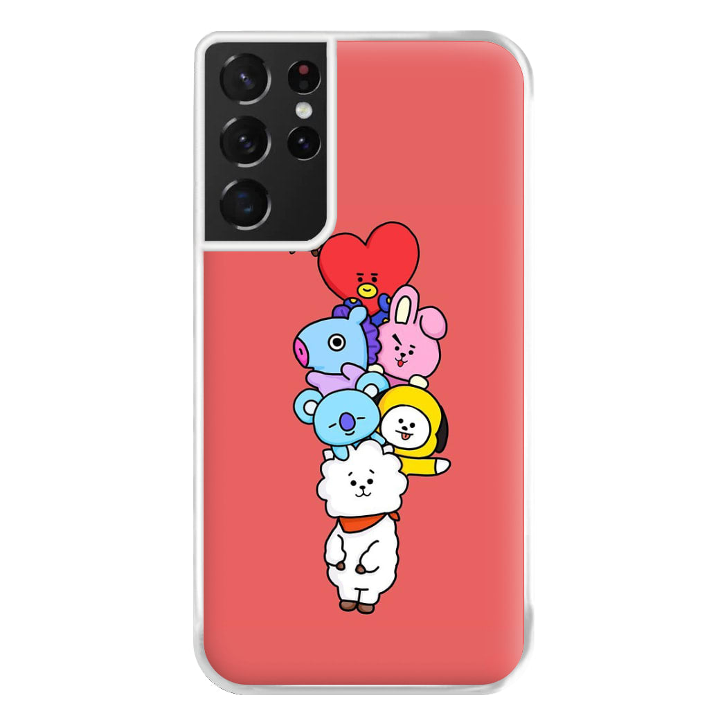 Red BT21 - RJ, Mang, Koya, Chimmy, Cooky, Shooky, Tata - K Pop Phone Case for Galaxy S21 Ultra