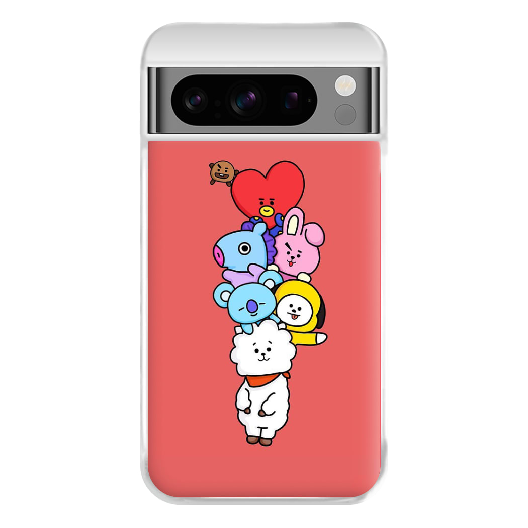 Red BT21 - RJ, Mang, Koya, Chimmy, Cooky, Shooky, Tata - K Pop Phone Case for Google Pixel 8 Pro