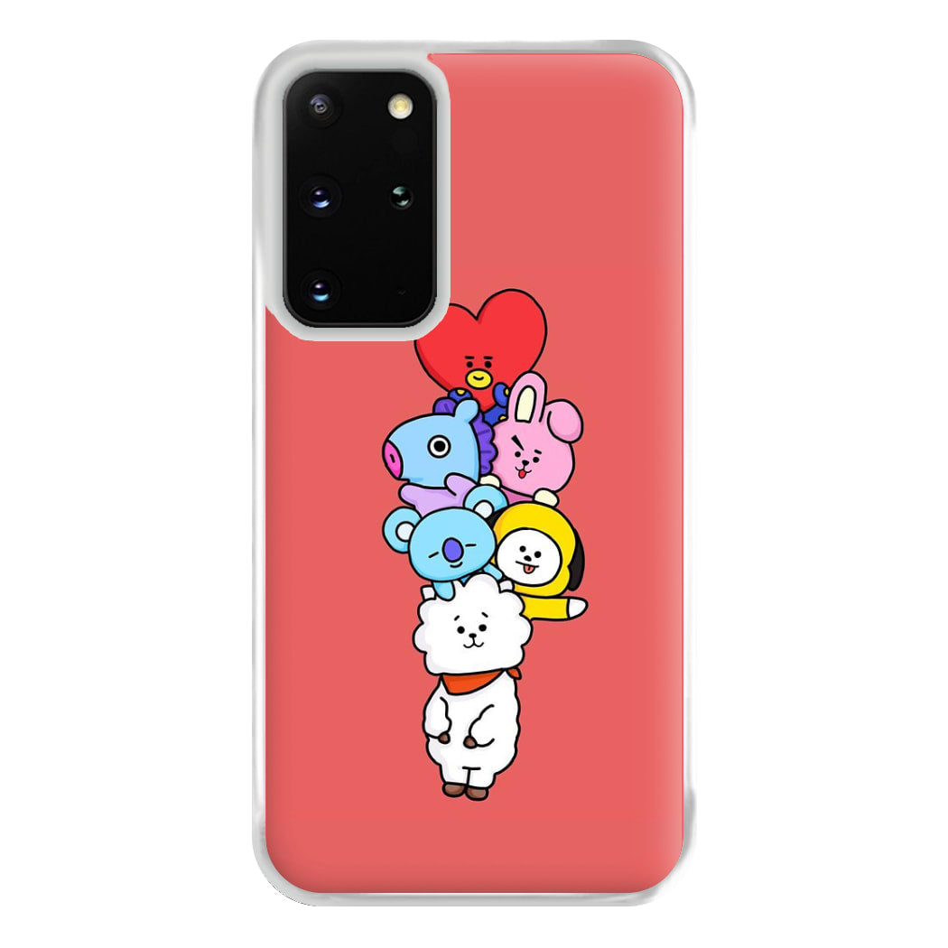 Red BT21 - RJ, Mang, Koya, Chimmy, Cooky, Shooky, Tata - K Pop Phone Case for Galaxy S20 Plus