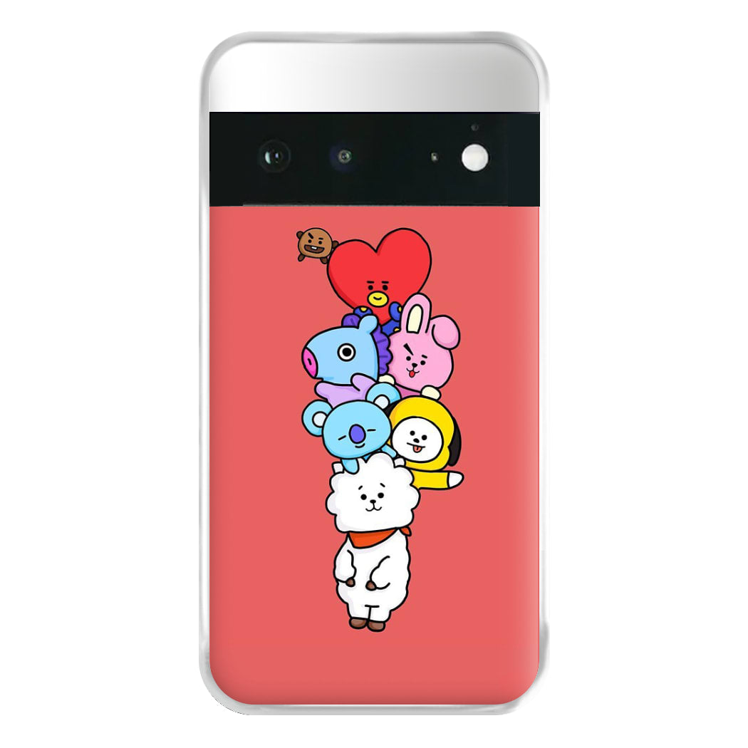 Red BT21 - RJ, Mang, Koya, Chimmy, Cooky, Shooky, Tata - K Pop Phone Case for Google Pixel 6a