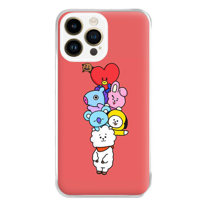 Red BT21 - RJ, Mang, Koya, Chimmy, Cooky, Shooky, Tata - K Pop Phone Case for iPhone 14 Pro Max