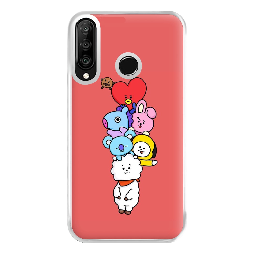 Red BT21 - RJ, Mang, Koya, Chimmy, Cooky, Shooky, Tata - K Pop Phone Case for Huawei P30 Lite