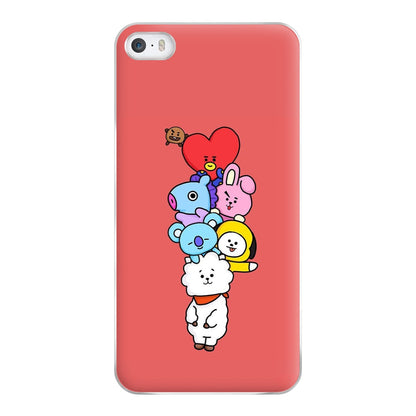 Red BT21 - RJ, Mang, Koya, Chimmy, Cooky, Shooky, Tata - K Pop Phone Case for iPhone 5 / 5s / SE 2016