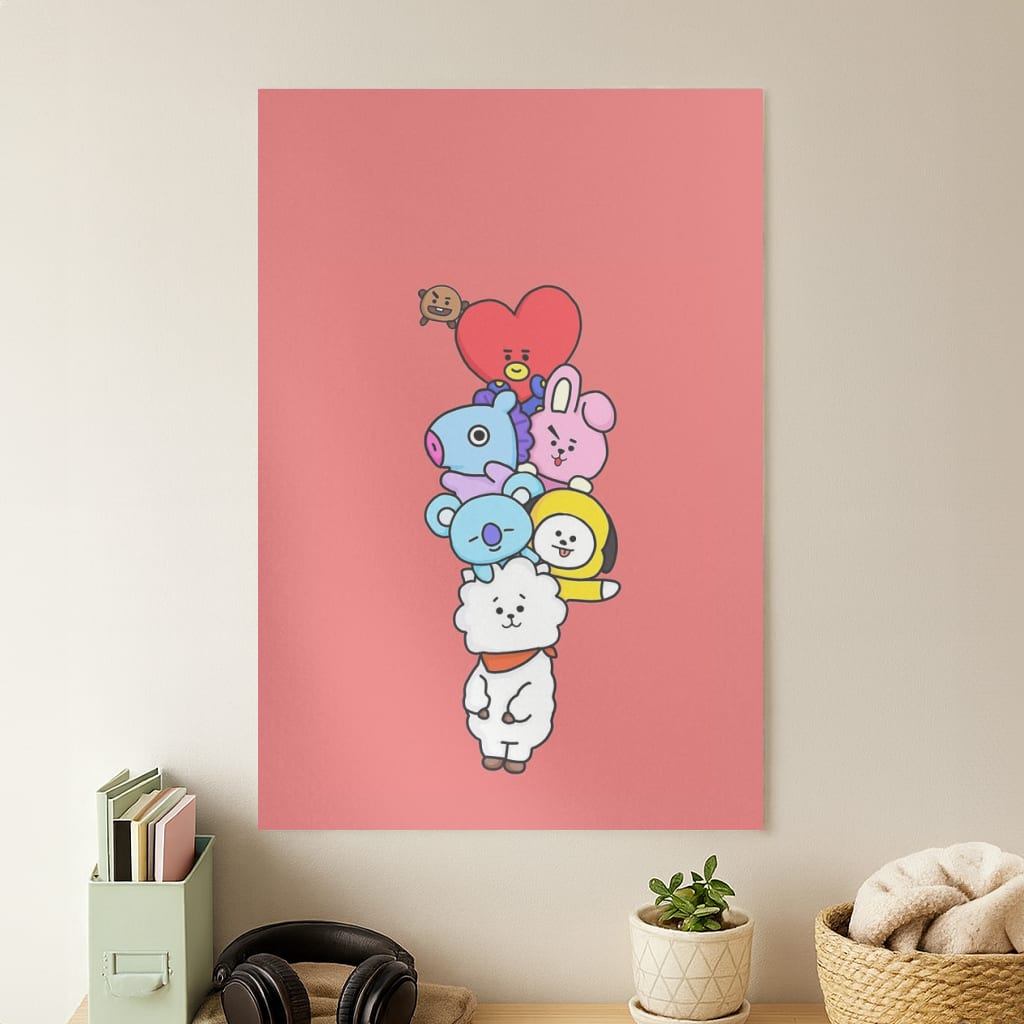 Red BT21 - RJ, Mang, Koya, Chimmy, Cooky, Shooky, Tata - K Pop Poster