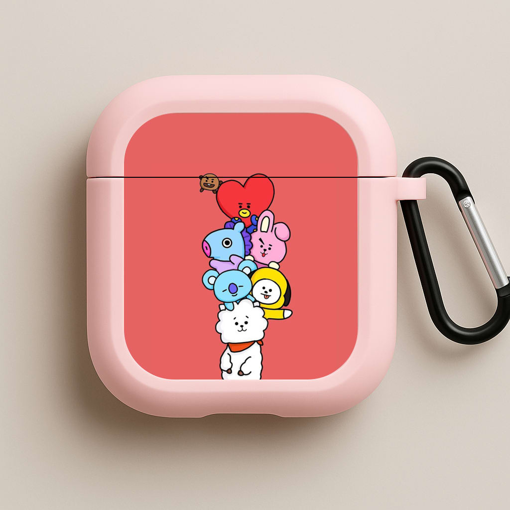 Red BT21 - RJ, Mang, Koya, Chimmy, Cooky, Shooky, Tata - K Pop Pink AirPods Case