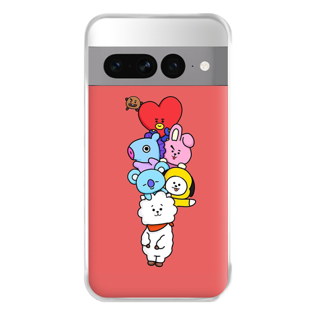 Red BT21 - RJ, Mang, Koya, Chimmy, Cooky, Shooky, Tata - K Pop Phone Case for Google Pixel 7 Pro