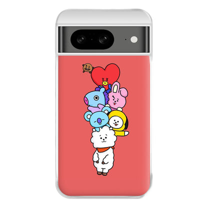 Red BT21 - RJ, Mang, Koya, Chimmy, Cooky, Shooky, Tata - K Pop Phone Case for Google Pixel 8