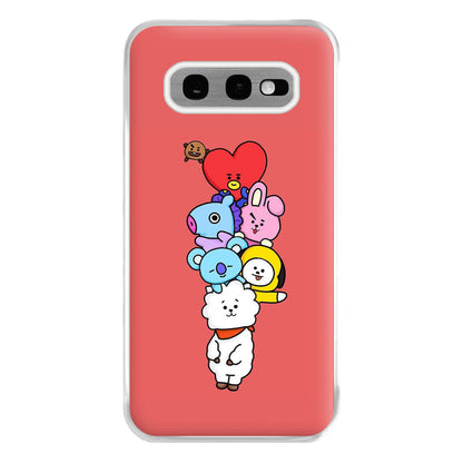 Red BT21 - RJ, Mang, Koya, Chimmy, Cooky, Shooky, Tata - K Pop Phone Case for Galaxy S10e