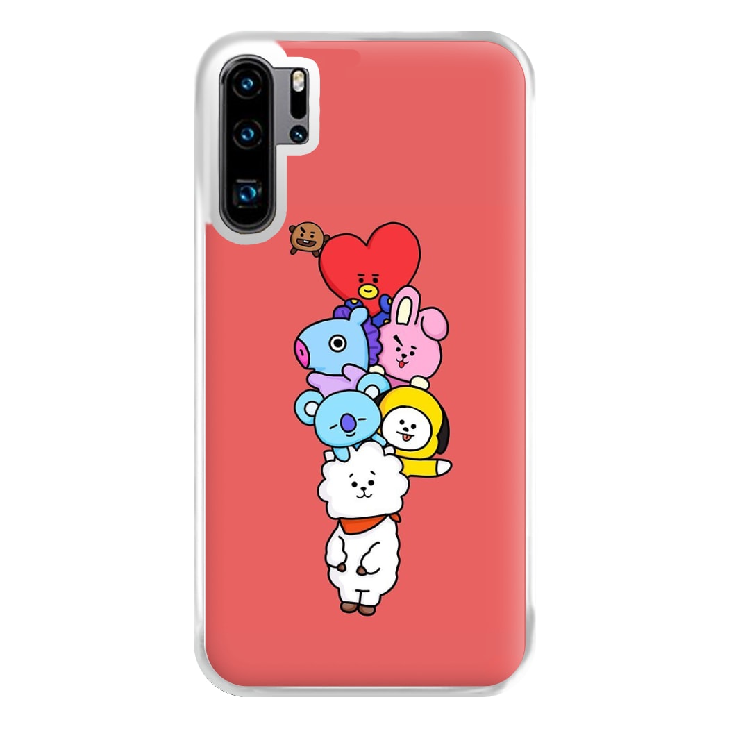 Red BT21 - RJ, Mang, Koya, Chimmy, Cooky, Shooky, Tata - K Pop Phone Case for Huawei P30 Pro