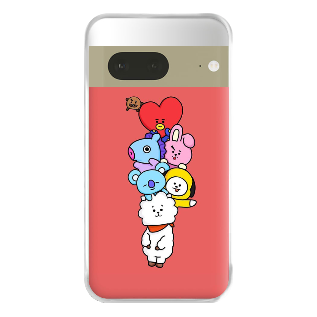 Red BT21 - RJ, Mang, Koya, Chimmy, Cooky, Shooky, Tata - K Pop Phone Case for Google Pixel 7a