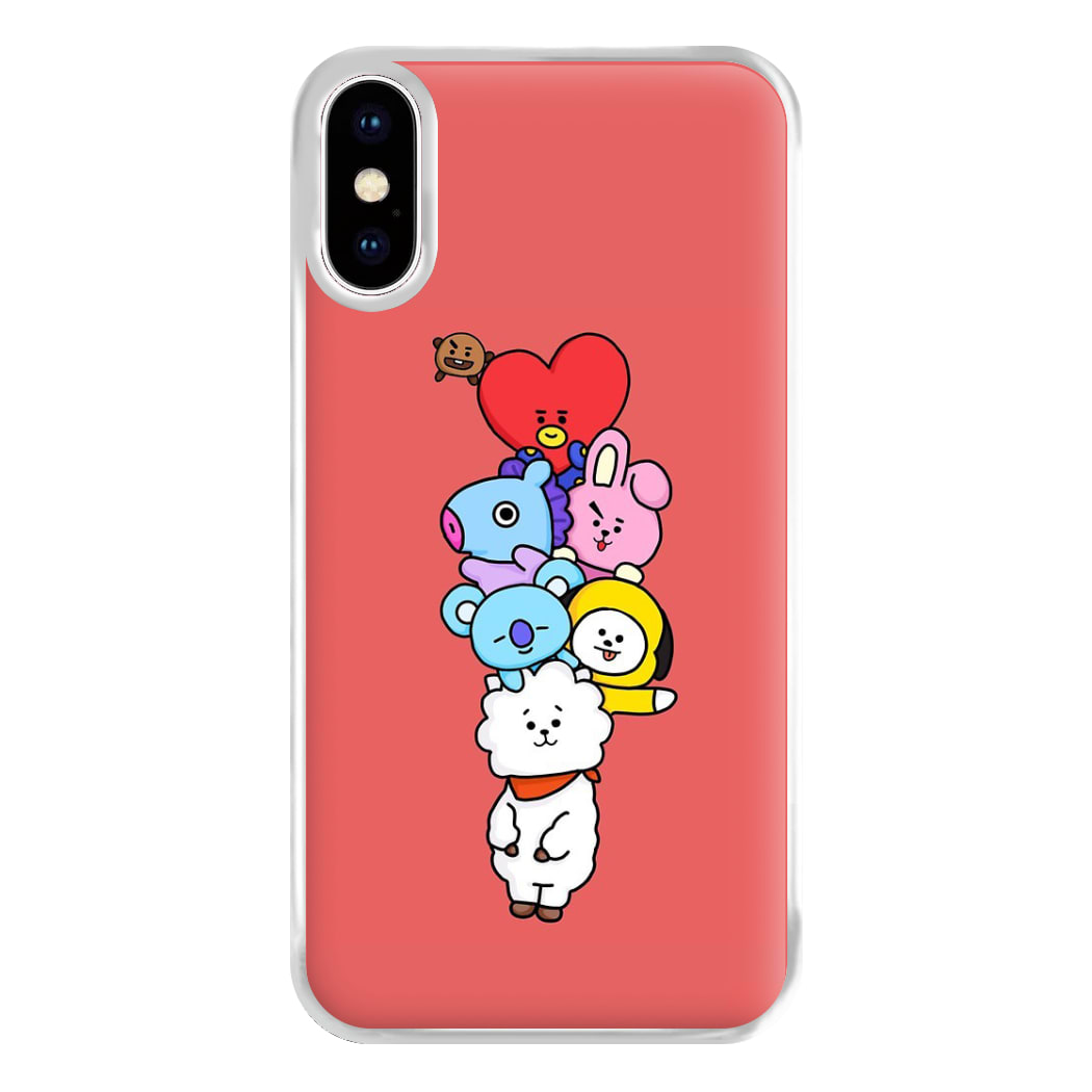 Red BT21 - RJ, Mang, Koya, Chimmy, Cooky, Shooky, Tata - K Pop Phone Case for iPhone XS Max