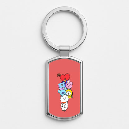 Red BT21 - RJ, Mang, Koya, Chimmy, Cooky, Shooky, Tata - K Pop Silver Keyring