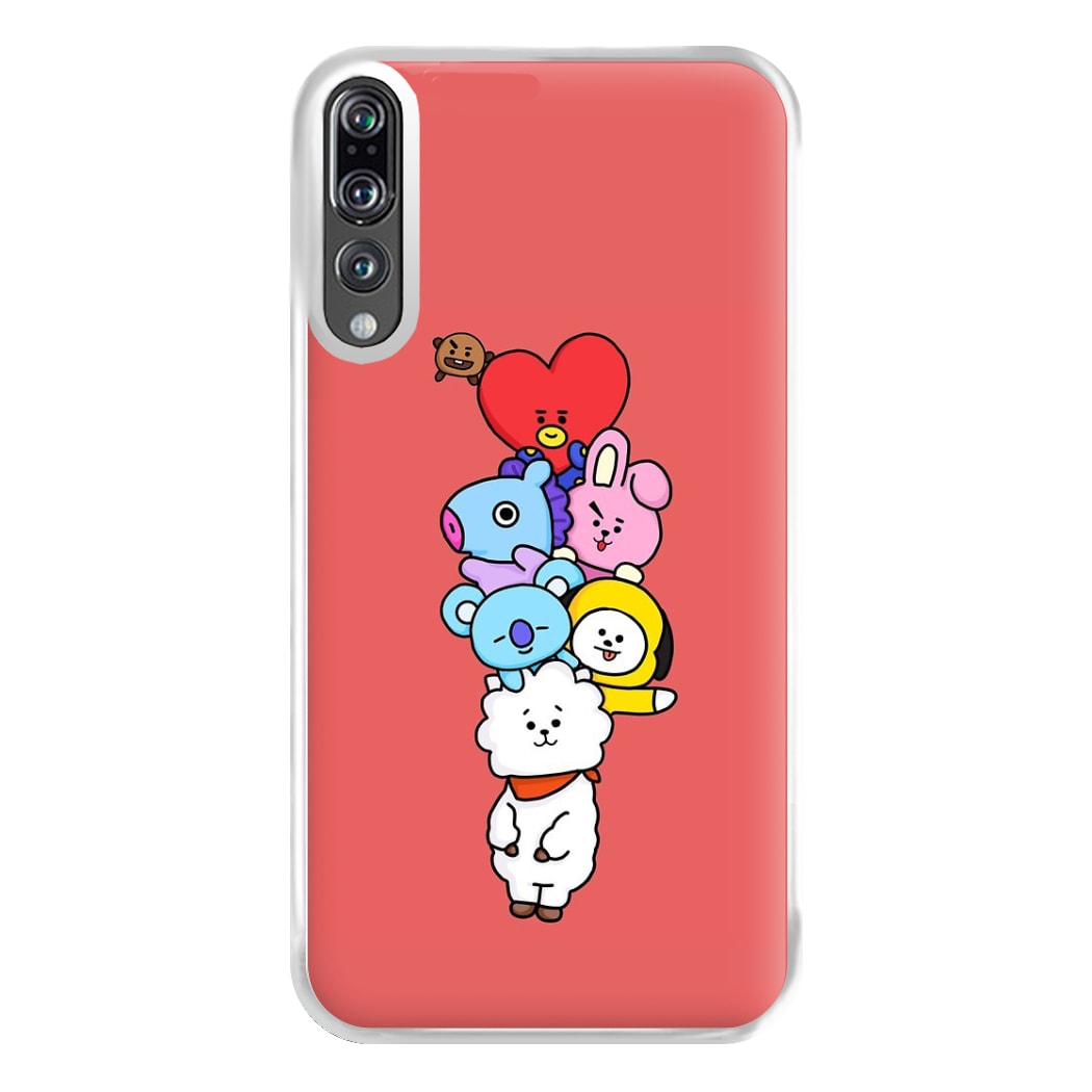 Red BT21 - RJ, Mang, Koya, Chimmy, Cooky, Shooky, Tata - K Pop Phone Case for Huawei P20 Pro