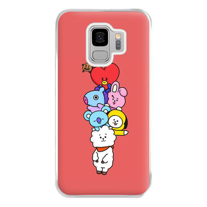 Red BT21 - RJ, Mang, Koya, Chimmy, Cooky, Shooky, Tata - K Pop Phone Case for Galaxy S9 Plus