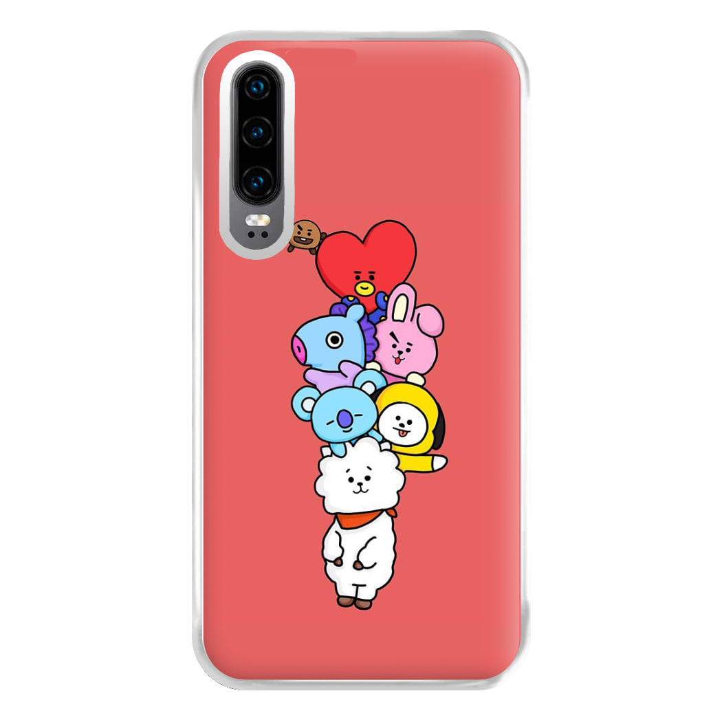 Red BT21 - RJ, Mang, Koya, Chimmy, Cooky, Shooky, Tata - K Pop Phone Case for Huawei P30