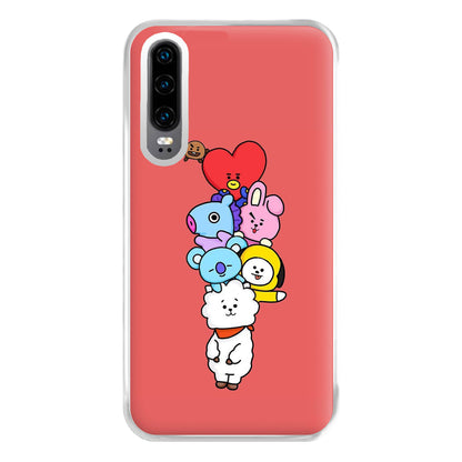 Red BT21 - RJ, Mang, Koya, Chimmy, Cooky, Shooky, Tata - K Pop Phone Case for Huawei P30