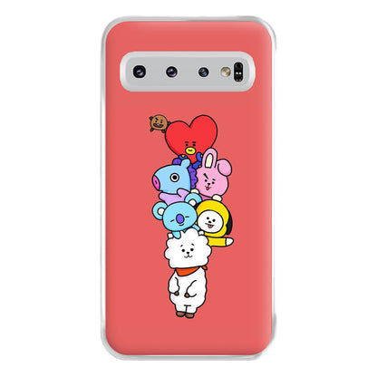 Red BT21 - RJ, Mang, Koya, Chimmy, Cooky, Shooky, Tata - K Pop Phone Case for Galaxy S10 Plus