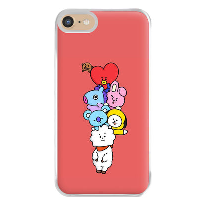 Red BT21 - RJ, Mang, Koya, Chimmy, Cooky, Shooky, Tata - K Pop Phone Case for iPhone 6 / 7 / 8 / SE