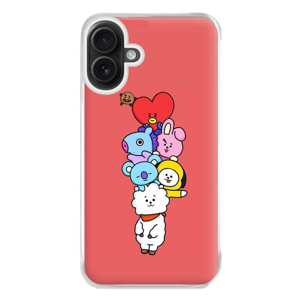 Red BT21 - RJ, Mang, Koya, Chimmy, Cooky, Shooky, Tata - K Pop Phone Case for iPhone 16 Plus