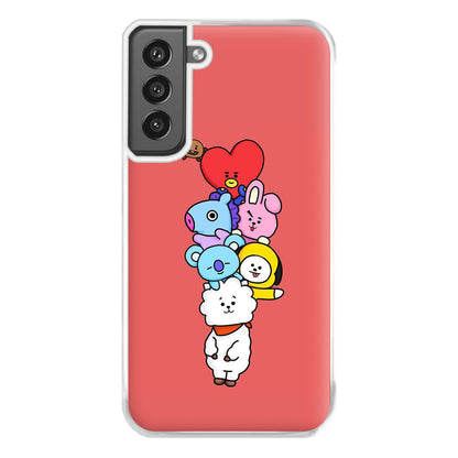 Red BT21 - RJ, Mang, Koya, Chimmy, Cooky, Shooky, Tata - K Pop Phone Case for Galaxy S21FE