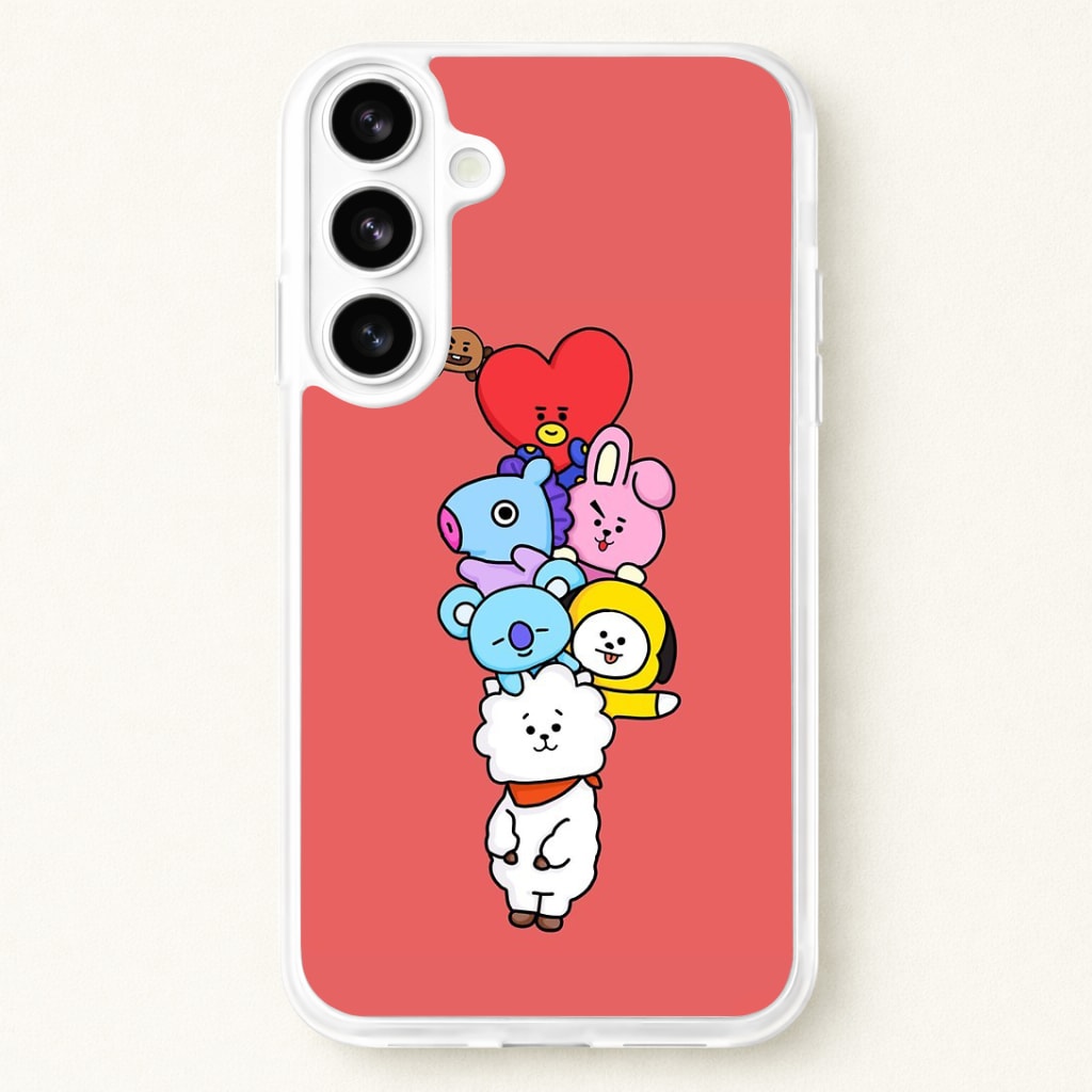 Red BT21 - RJ, Mang, Koya, Chimmy, Cooky, Shooky, Tata - K Pop Phone Case for Galaxy S26 Plus