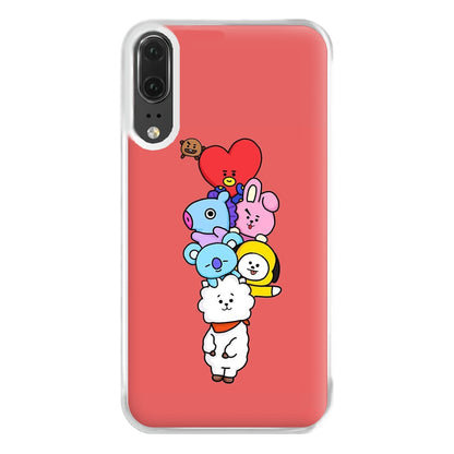 Red BT21 - RJ, Mang, Koya, Chimmy, Cooky, Shooky, Tata - K Pop Phone Case for Huawei P20