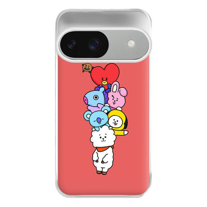 Red BT21 - RJ, Mang, Koya, Chimmy, Cooky, Shooky, Tata - K Pop Phone Case for Google Pixel 9 / 9 Pro