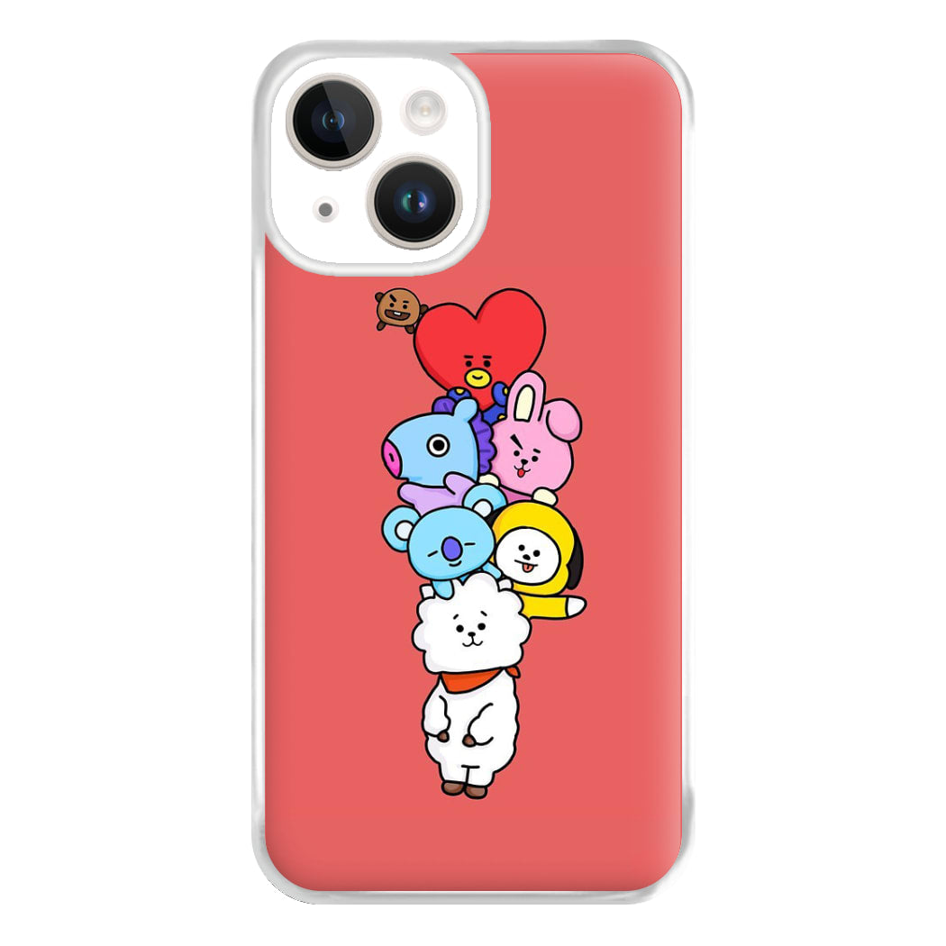 Red BT21 - RJ, Mang, Koya, Chimmy, Cooky, Shooky, Tata - K Pop Phone Case for iPhone 14