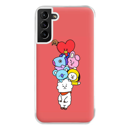 Red BT21 - RJ, Mang, Koya, Chimmy, Cooky, Shooky, Tata - K Pop Phone Case for Galaxy S21 Plus