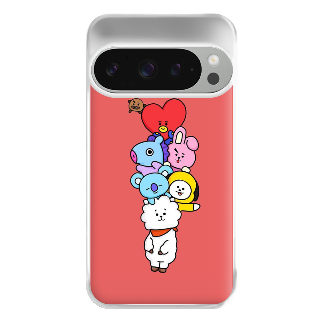 Red BT21 - RJ, Mang, Koya, Chimmy, Cooky, Shooky, Tata - K Pop Phone Case for Google Pixel 9 Pro XL