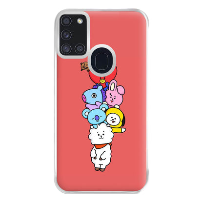 Red BT21 - RJ, Mang, Koya, Chimmy, Cooky, Shooky, Tata - K Pop Phone Case for Galaxy A21s