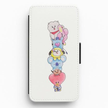 Red BT21 - RJ, Mang, Koya, Chimmy, Cooky, Shooky, Tata - K Pop Flip Wallet Phone Case