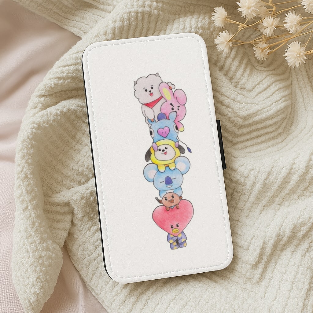 Red BT21 - RJ, Mang, Koya, Chimmy, Cooky, Shooky, Tata - K Pop Flip Wallet Phone Case