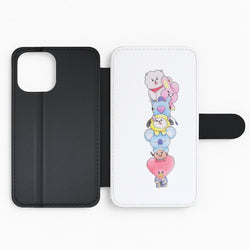 Red BT21 - RJ, Mang, Koya, Chimmy, Cooky, Shooky, Tata - K Pop Flip Wallet Phone Case