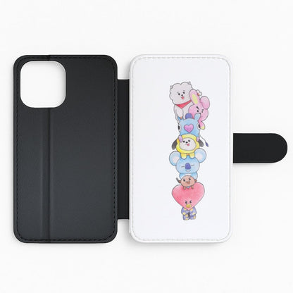 Red BT21 - RJ, Mang, Koya, Chimmy, Cooky, Shooky, Tata - K Pop Flip Wallet Phone Case