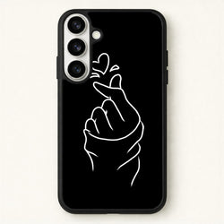 Cute Heart Finger Snap Black Phone Case for Galaxy S26 Plus