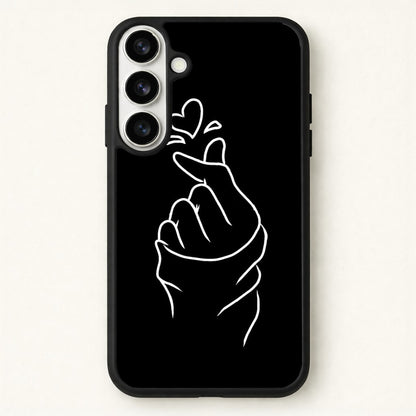 Cute Heart Finger Snap Black Phone Case for Galaxy S26 Plus