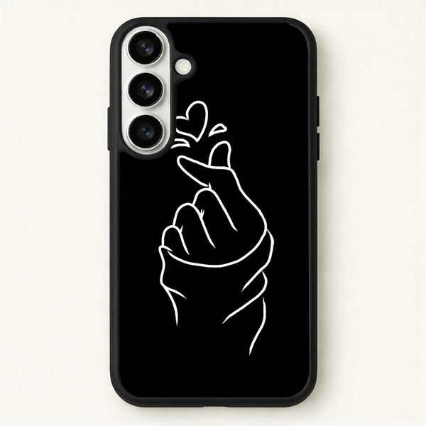 Cute Heart Finger Snap Black Phone Case for Galaxy S26 Plus