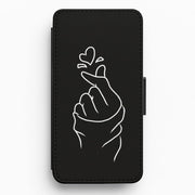 Cute Heart Finger Snap Black Flip Wallet Phone Case 1