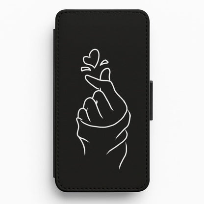Cute Heart Finger Snap Black Flip Wallet Phone Case