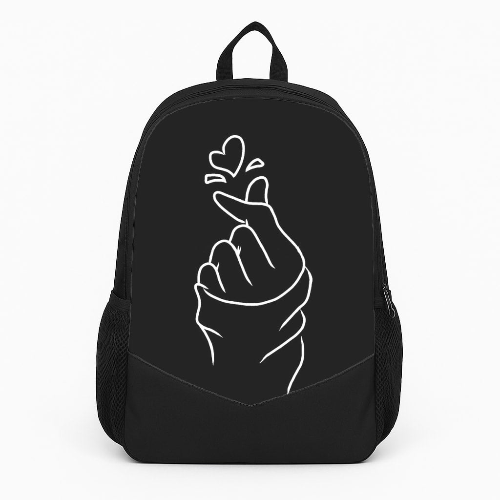 Cute Heart Finger Snap Black Backpack