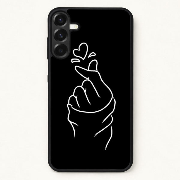 Cute Heart Finger Snap Black Phone Case for Galaxy A57