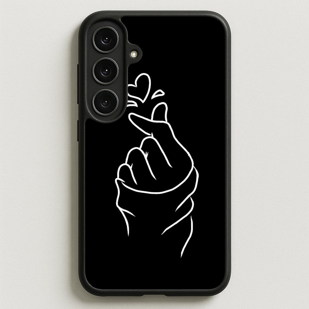 Cute Heart Finger Snap Black Phone Case for Galaxy S25FE
