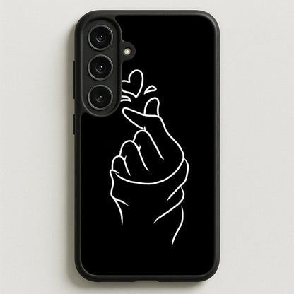 Cute Heart Finger Snap Black Phone Case for Galaxy S25FE